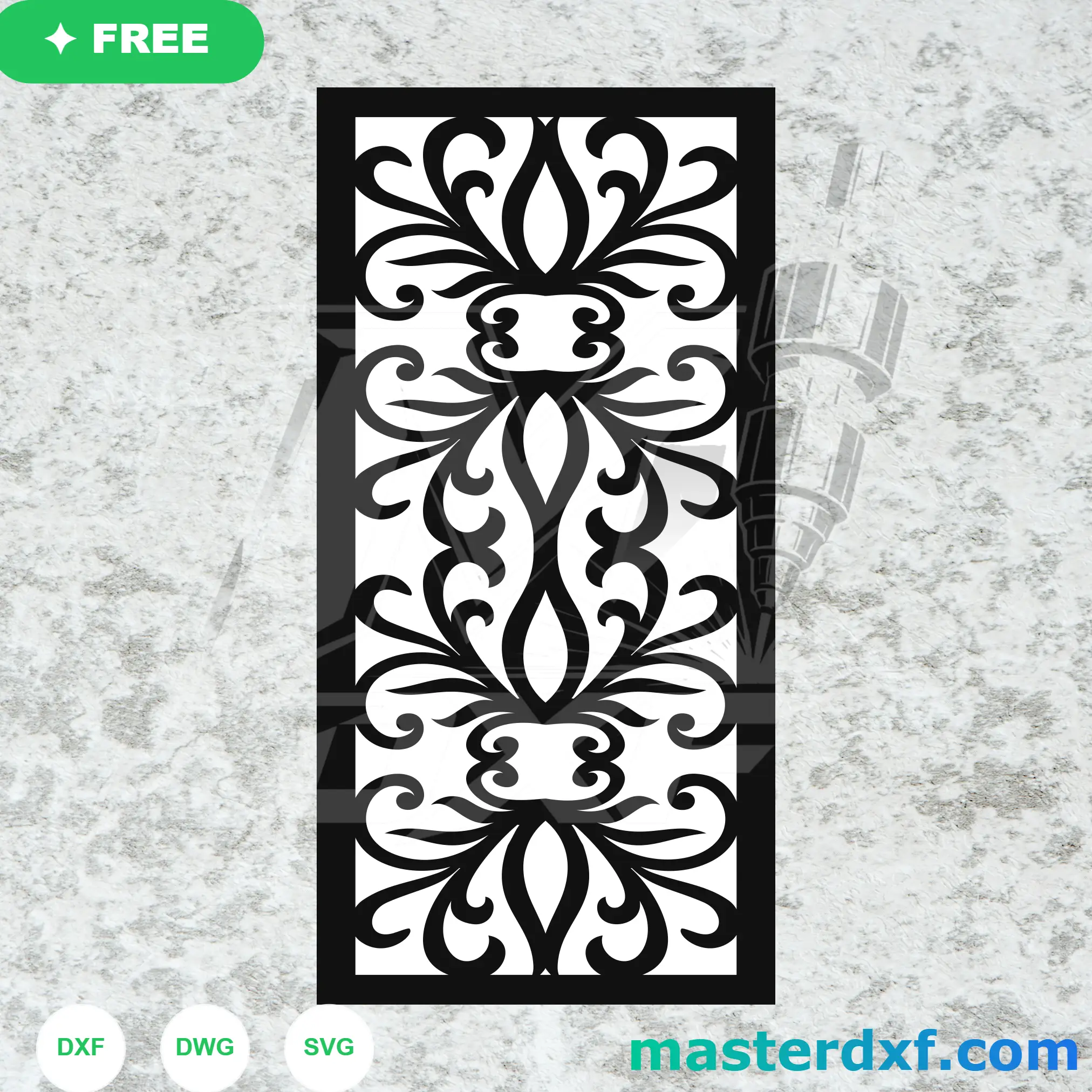 Symmetrical Flourish Damask DXF Panel for Wall Art DXF File